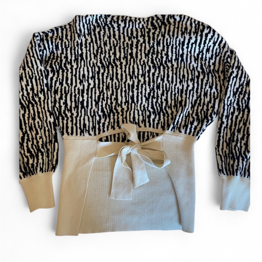 🪩Animal Print Jacquard Cotton Knit Tie Back by Open Edit Size Large - Picture 7 of 7